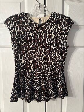 Leopard Print Peplum Tunic Top in Brown and Black